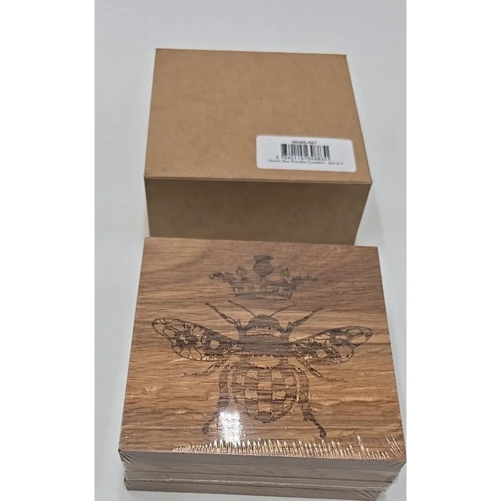 NWT Mackenzie Childs Queen Bee Wooden Coasters – Set of 4 Made in Poland‎
